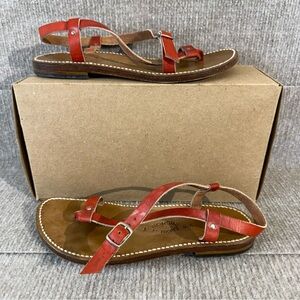 J. Rondini St. Tropez Leather Strap Sandals Red Brown Handmade France - 9.25”